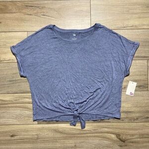 SO Womens Short Sleeve Roll Cuff‎ Tie Front Striped Tee Size XL Gray And White
